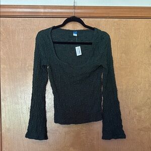 Old Navy Forest Green Textured Bell Sleeve Blouse